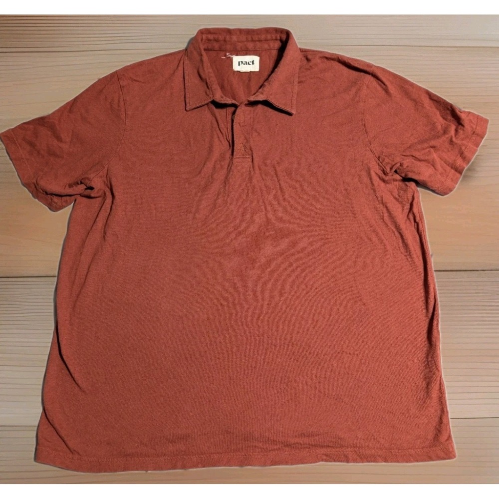 Pact Polo Shirt‎ Mens Large Rust Organic Cotton Linen Short Sleeve Casual
